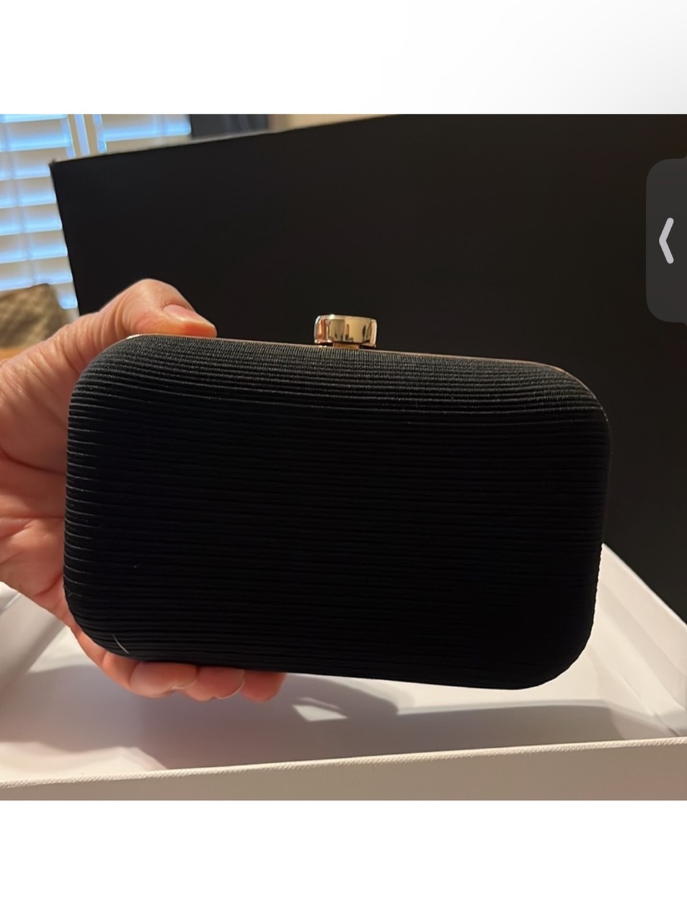 Giorgio Armani Black Ribbed Clutch with Gold-Tone Clasp
